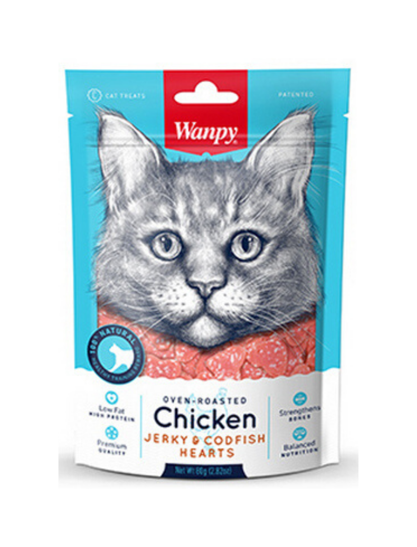 Wanpy Oven Roasted Chicken & Cod Fish Hearts Cat Treats 80g