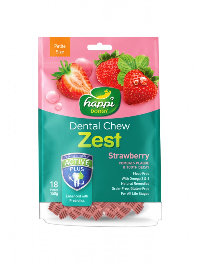 Happi Doggy Dog 150g Zest Petite 2.5-inch Strawberry Dental Chew Dog Treat