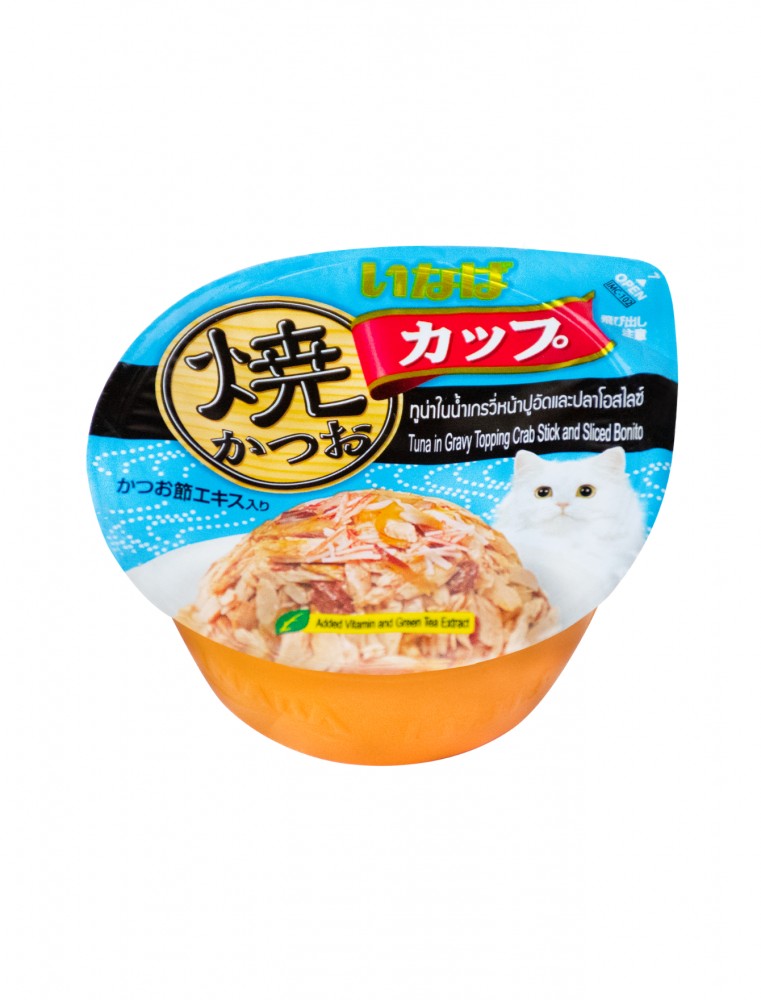 Ciao Grilled Cup 70g Tuna Topping Crab Stick & Sliced Bonito In Gravy Wet Cat Food