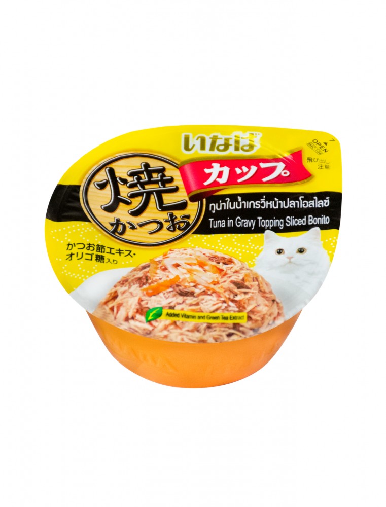 (exp: 10 Aug 2025) Ciao Grilled Cup 70g Tuna Topping Sliced Bonito In Gravy Wet Cat Food