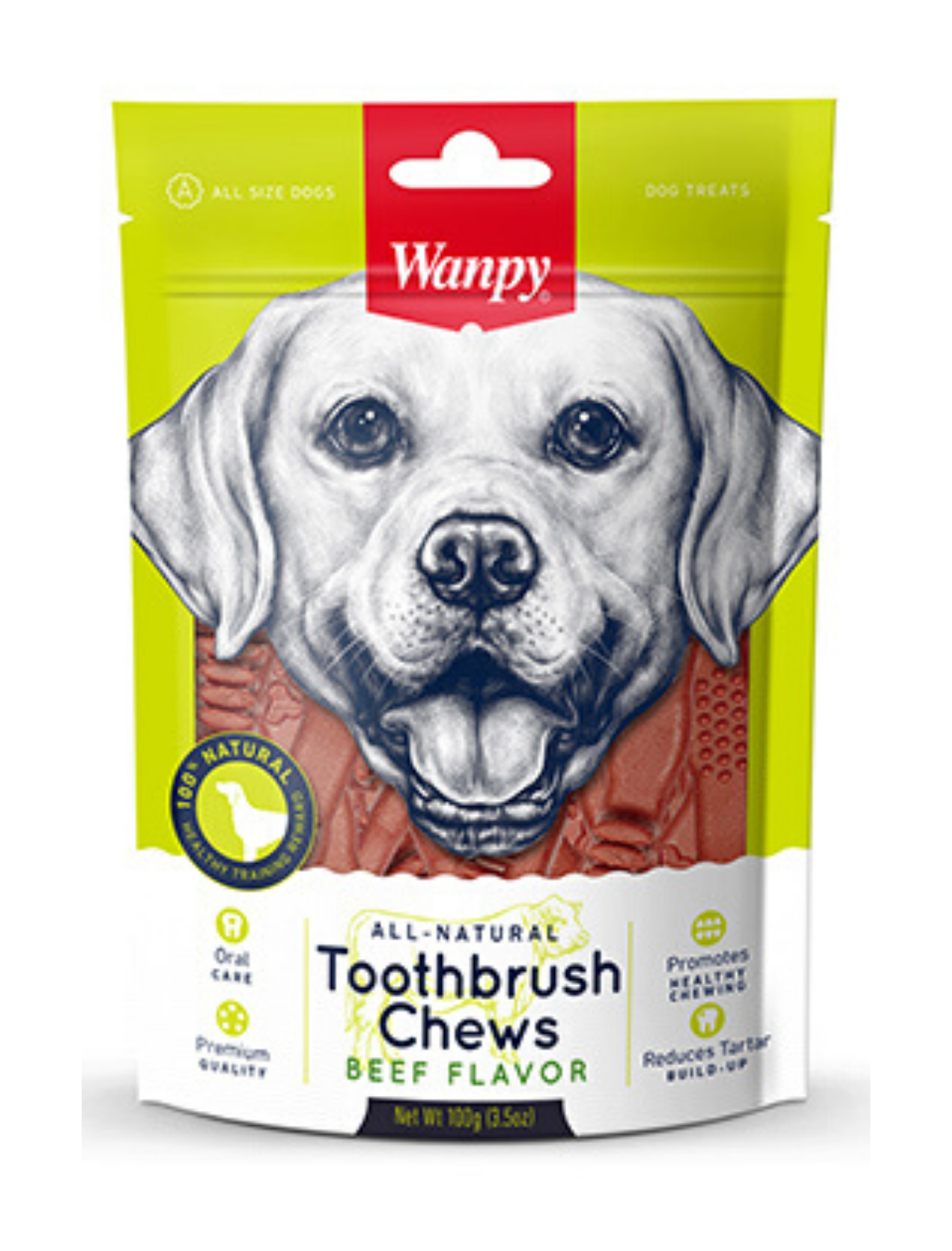 Wanpy All Natural Toothbrush Beef Chew Dog Treats 100g