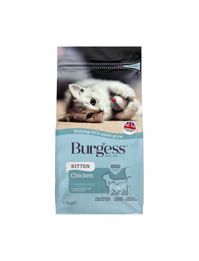 (exp: 23 Oct 2025) Burgess Cat 1.5kg British Chicken Kitten Complete Dry Cat Food