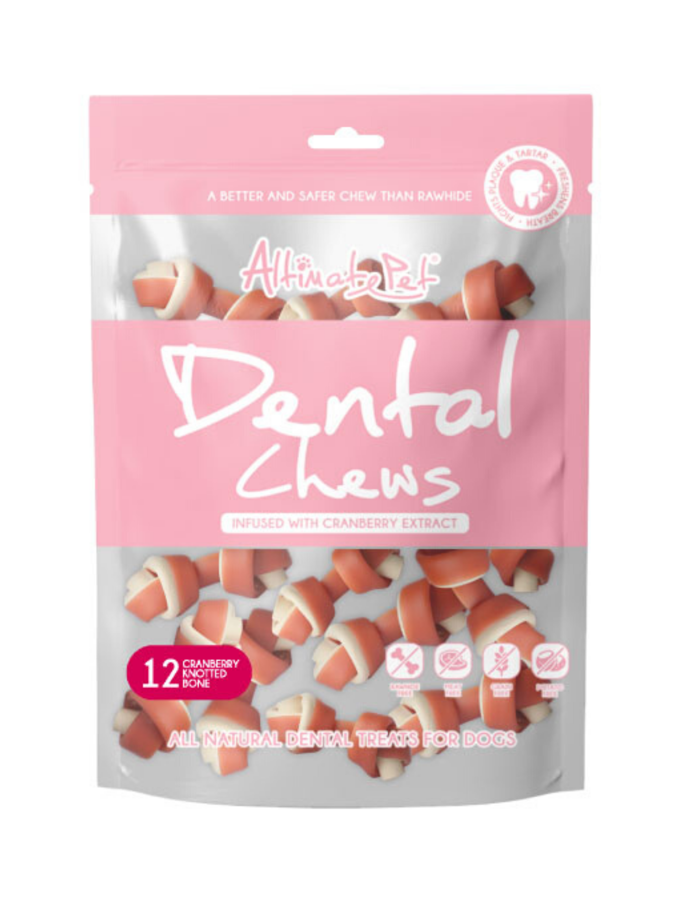 Altimate Pet Dental Chew – Knotted Bone (cranberry) 150g