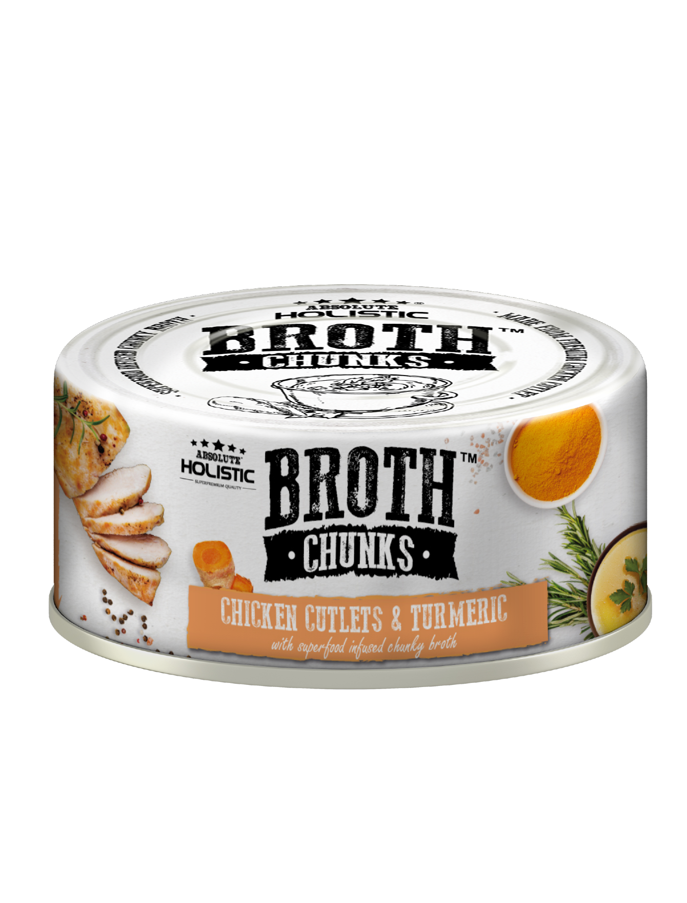 Absolute Holistic Broth Chunks Chicken Cutlets & Turmeric Wet Cat & Dog Food 80g
