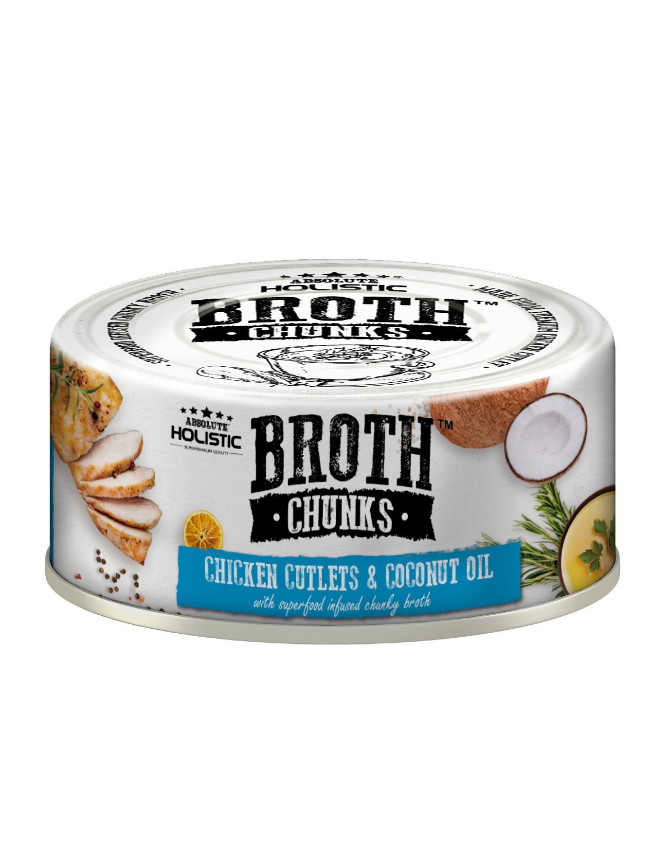Absolute Holistic Broth Chunks Chicken Cutlets & Coconut Oil Wet Cat & Dog Food 80g