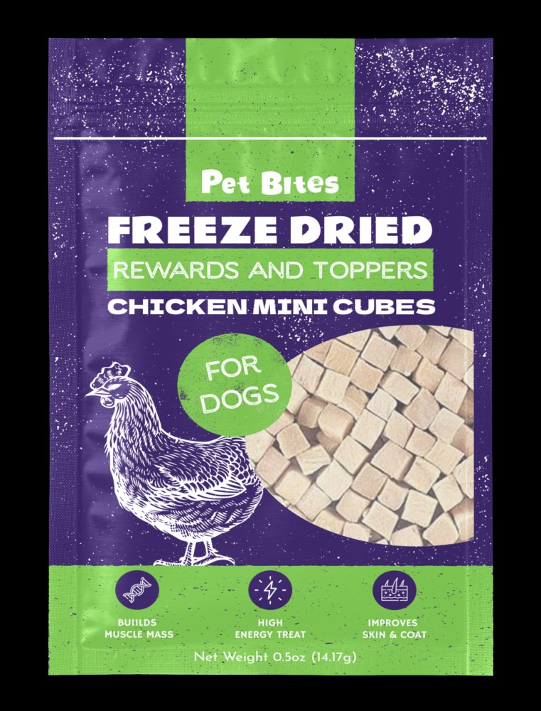 Pet Bites Freeze Dried Chicken Mini Cubes Rewards Treats & Food Toppers For Dogs 0.5oz
