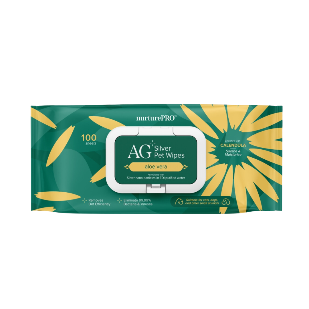 Nurture Pro Ag+ Silver Pet Wipes 100 Sheets Aloe Vera