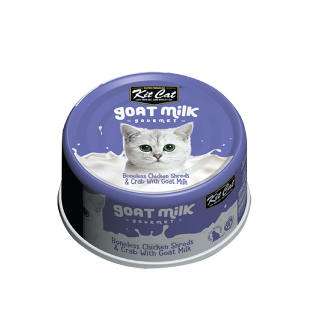 Kit Cat Goat Milk Gourmet 70g Boneless Chicken Shreds & Crab With Goat Milk Wet Cat Food