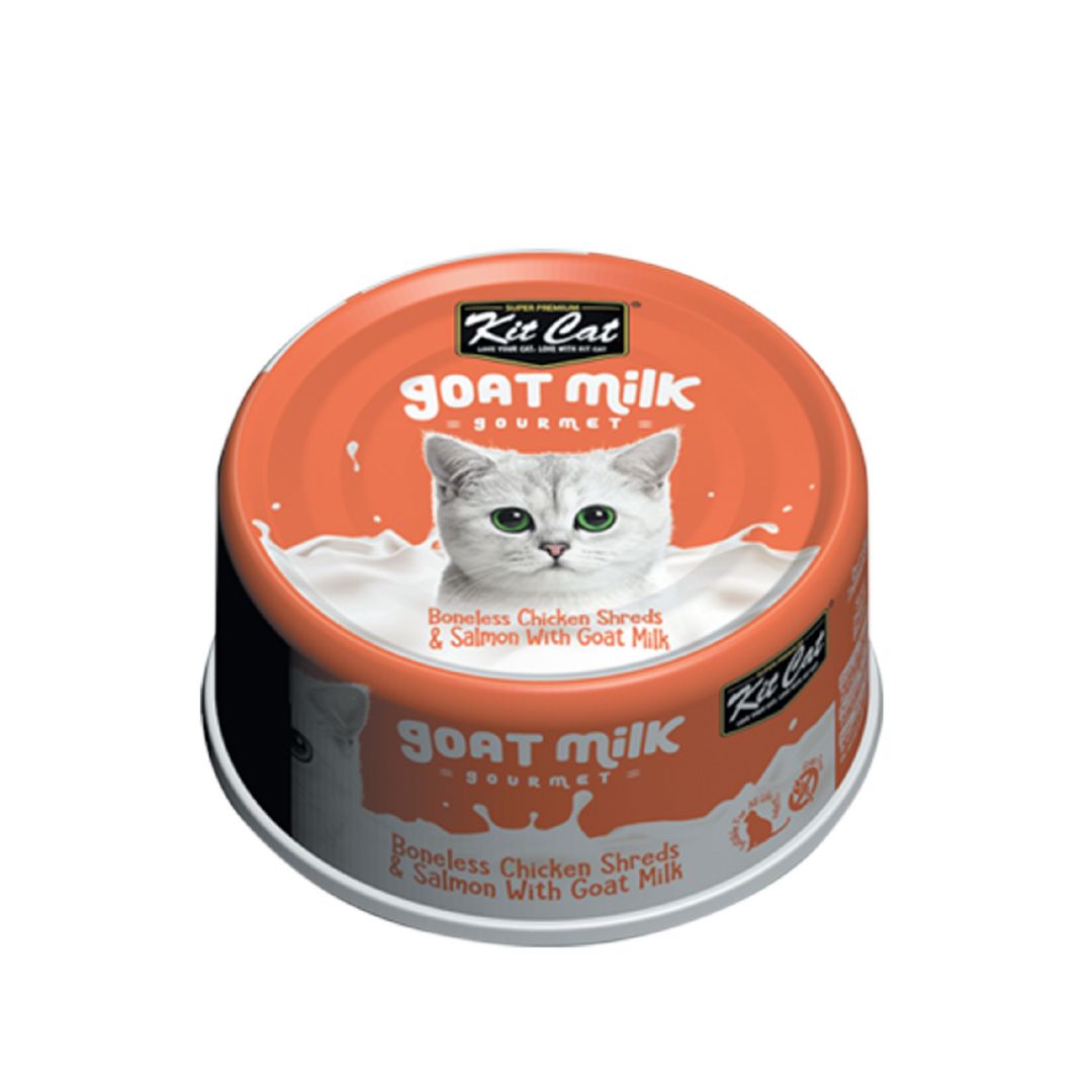 Kit Cat 70g Goat Milk Gourmet Boneless Chicken Shreds & Salmon With Goat Milk Wet Cat Food