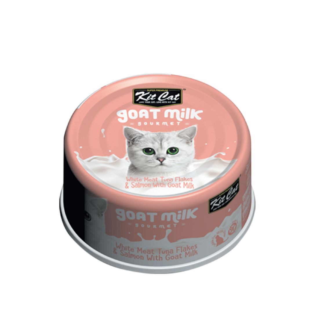 Kit Cat 70g Goat Milk Gourmet White Meat Tuna Flakes & Salmon With Goat Milk Wet Cat Food