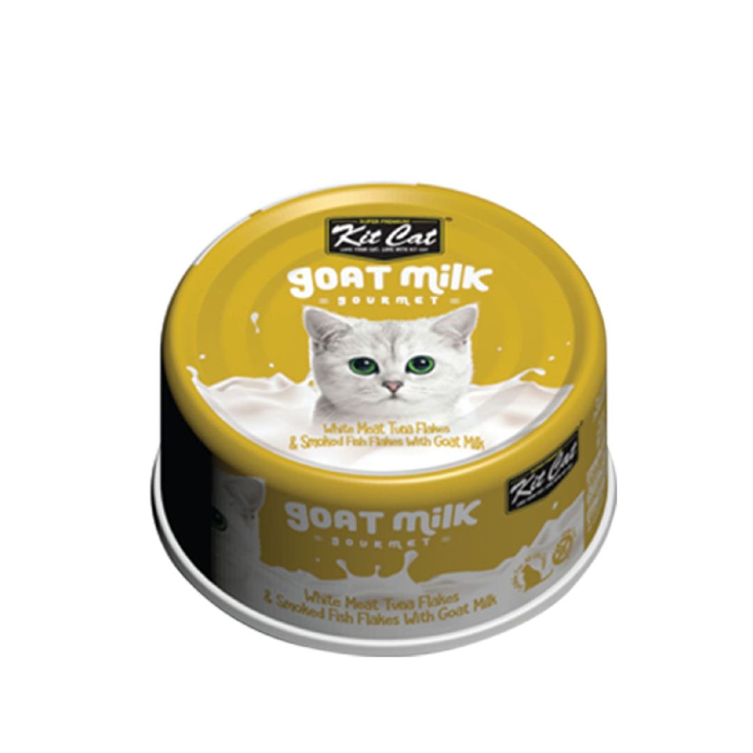 Kit Cat 70g Goat Milk Gourmet White Meat Tuna Flakes & Smoked Fish Flakes With Goat Milk Wet Cat Food