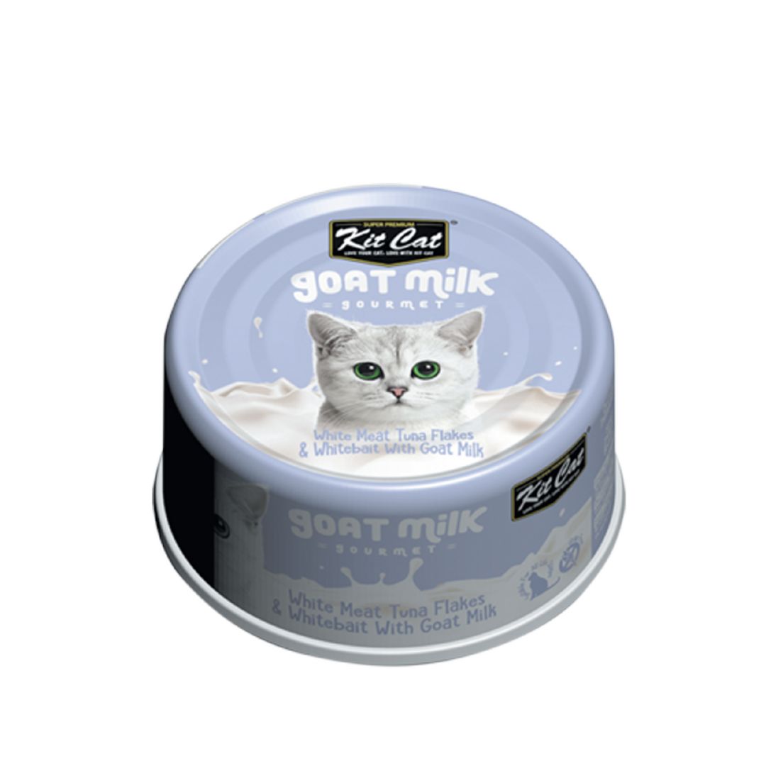 Kit Cat 70g Goat Milk Gourmet White Meat Tuna Flakes & Whitebait With Goat Milk Wet Cat Food