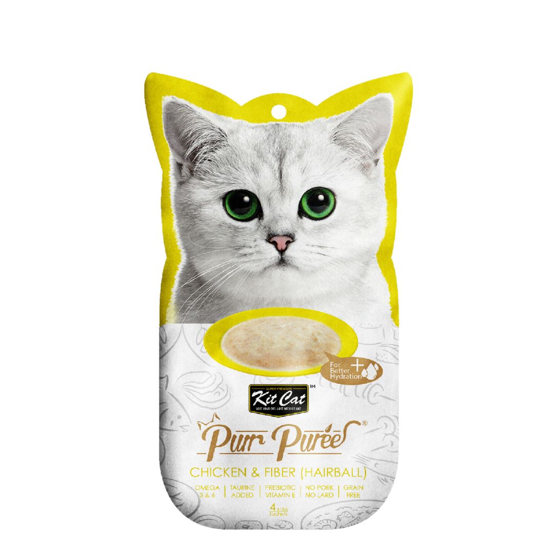 Kit Cat 5x15g Purr Puree Chicken & Fiber (hairball) Cat Treat