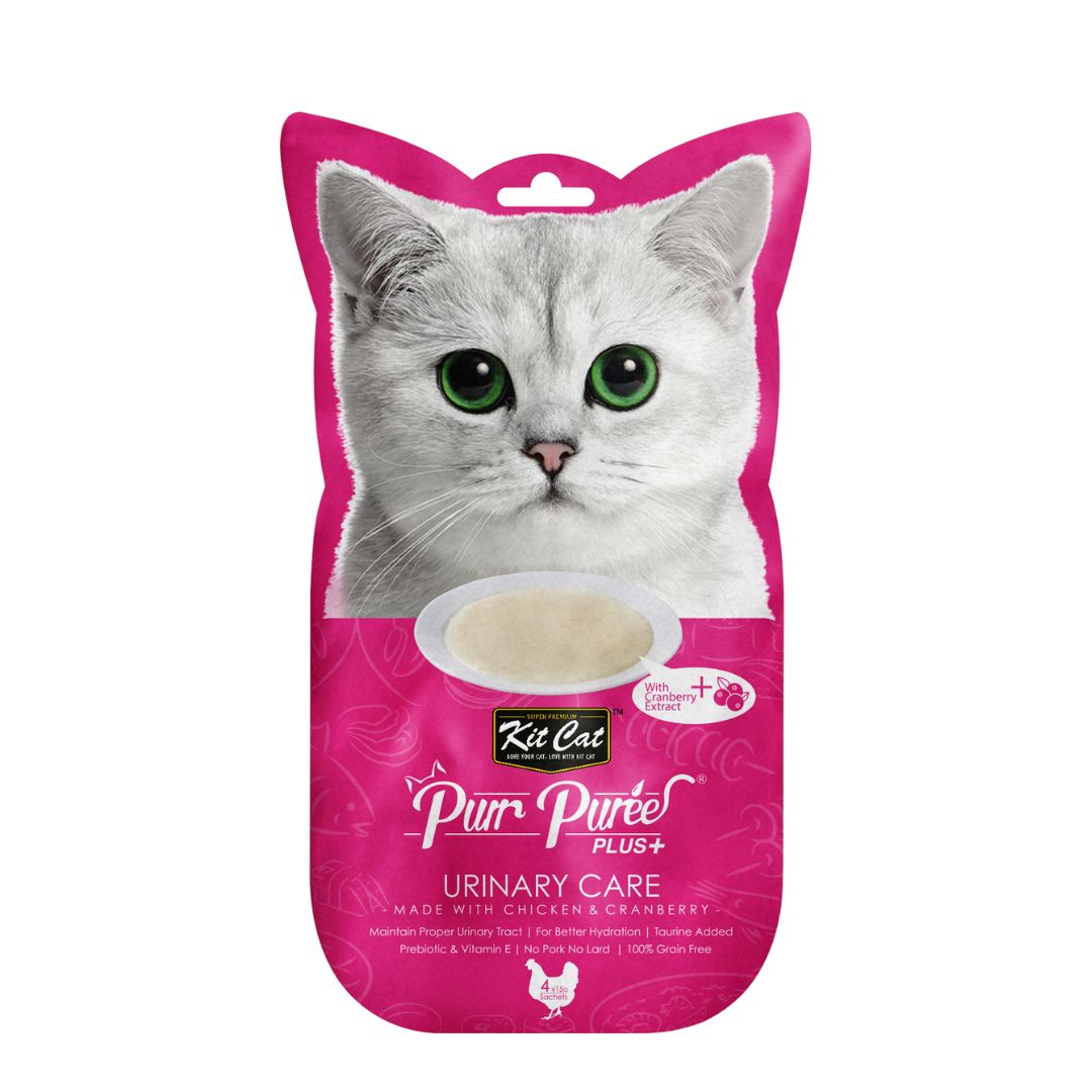 Kit Cat 4x15g Purr Puree Plus+ Chicken & Cranberry (urinary Care) Cat Treat