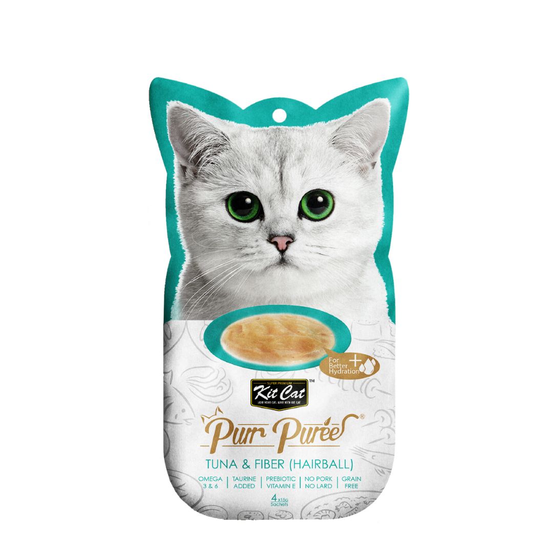 (exp: Nov'24) Kit Cat 4x15g Purr Puree Tuna & Fiber (hairball) Cat Treat