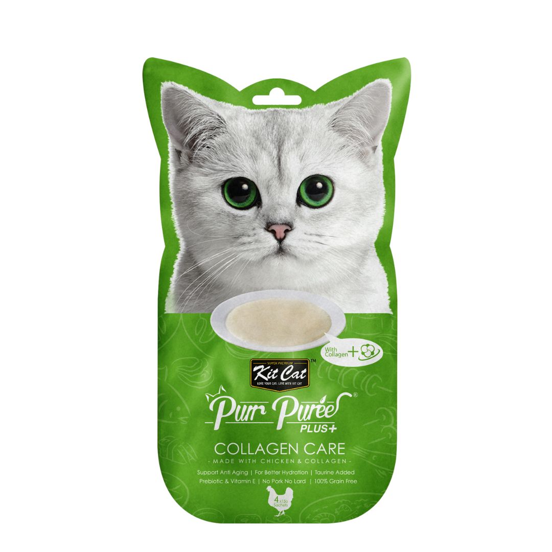 Kit Cat Purr Puree Plus+ Chicken & Collagen (collagen Care) 4 X 15g Cat ...