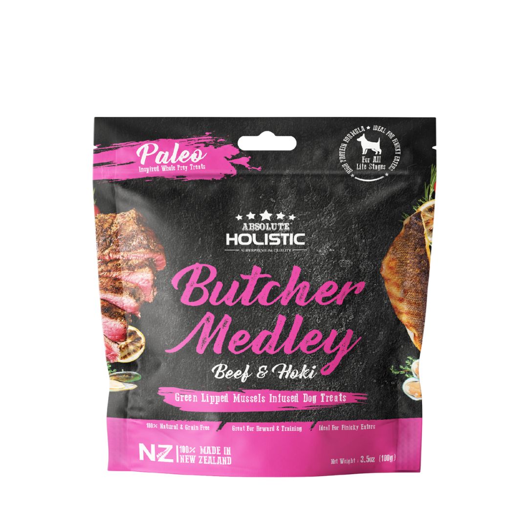 Absolute Holistic Air Dried 100g Dog Treat Butcher Medley