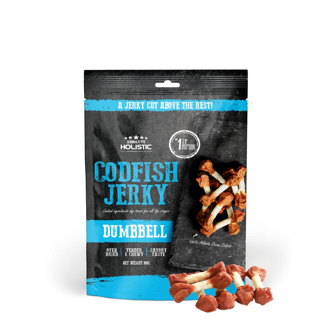 Absolute Holistic Dog 100g Jerky Cod Fish Dumbbell Dog Treat