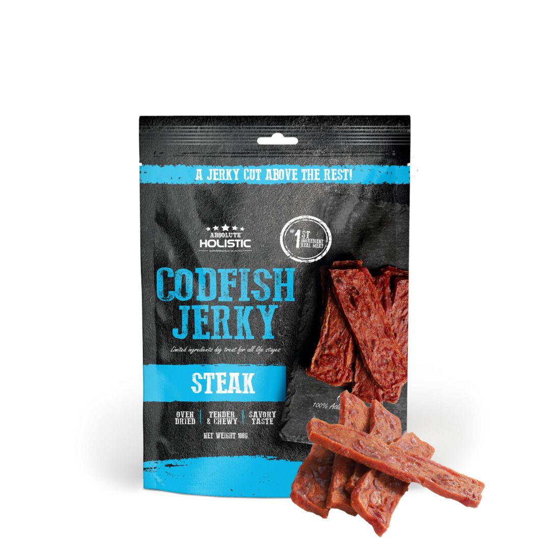 Absolute Holistic Dog 100g Jerky Cod Fish Steak Dog Treat