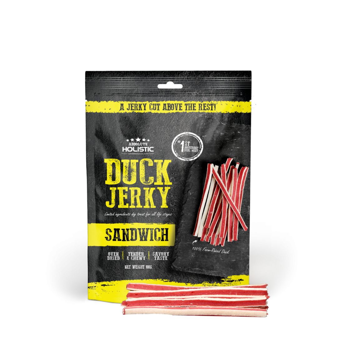 Absolute Holistic Dog 100g Jerky Duck Sandwich Dog Treat
