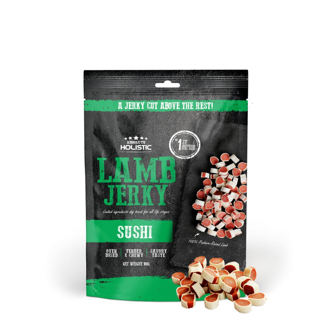 (exp: 15 Dec 2026) Absolute Holistic Dog 100g Jerky Lamb Sushi Dog Treat