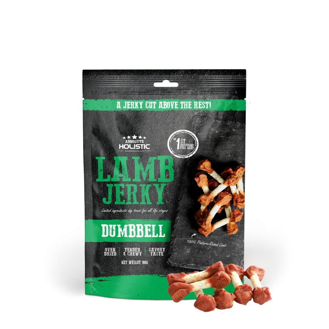 Absolute Holistic Dog 100g Jerky Lamb Dumbbell Dog Treat