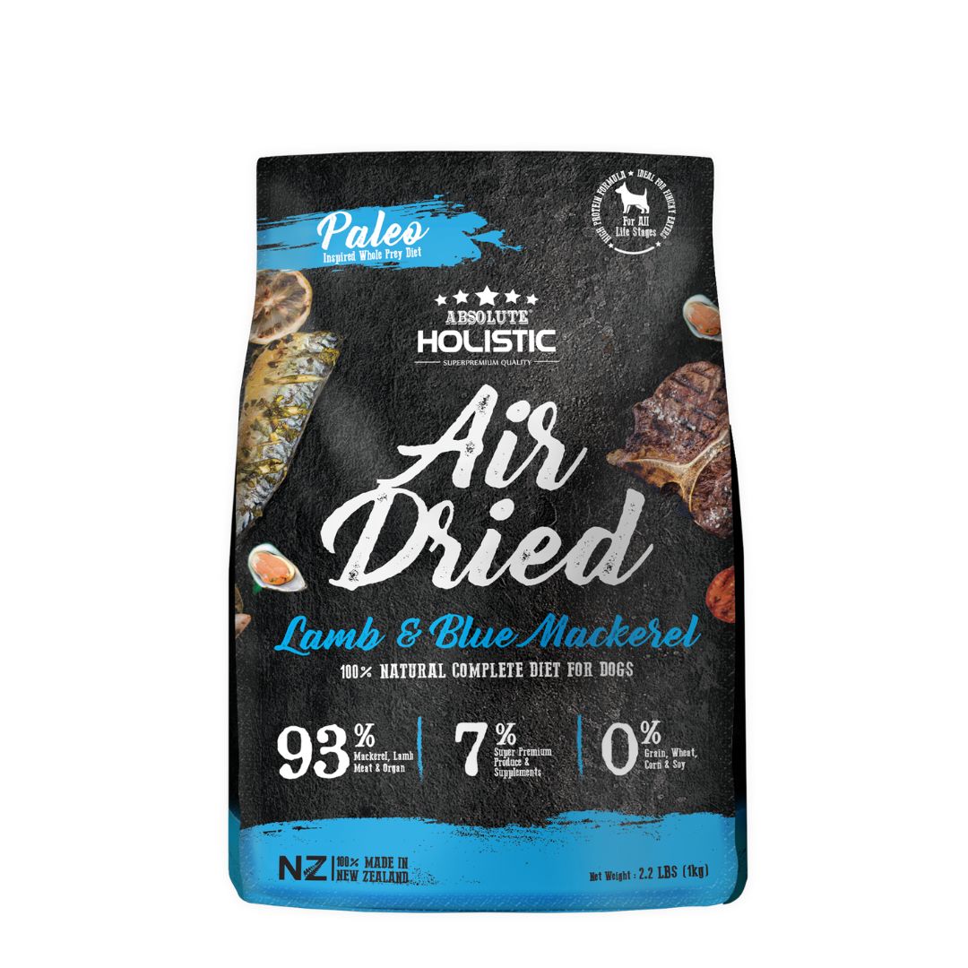 Absolute Holistic Dog 1kg Air Dried 1kg Blue Mackerel & Lamb Dry Dog Food