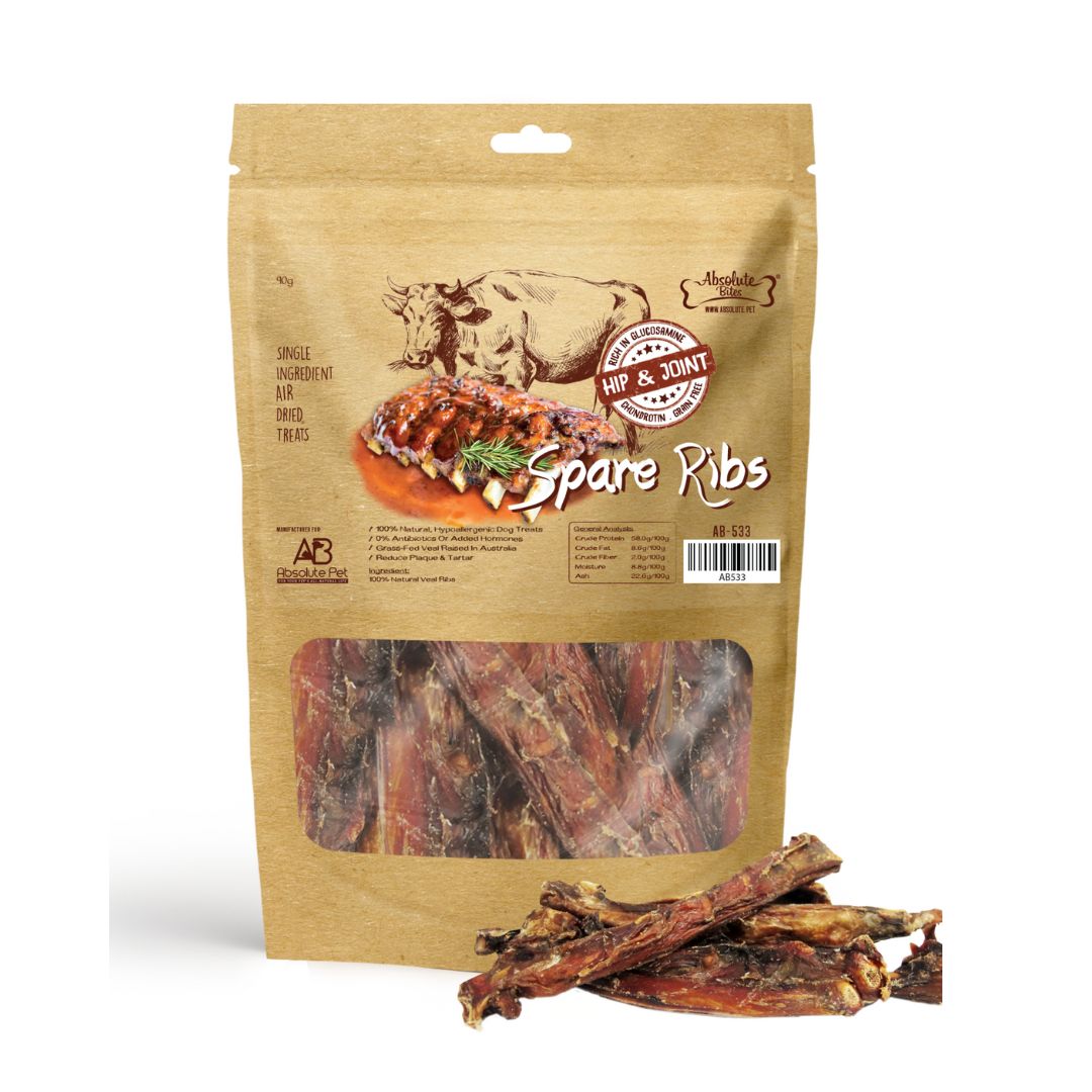 (exp: 07 May 2025) Absolute Bites Air Dried 90g 100% Real Veal Spare Ribs Dog Treat