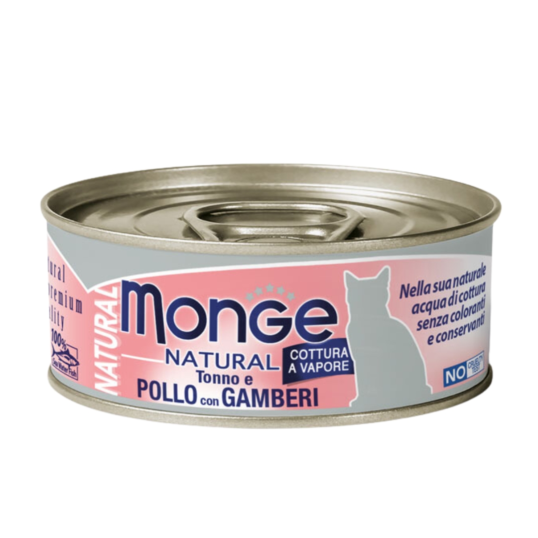 Monge Cat Natural 80g Adult Tuna & Chicken Flakes With Shrimp Wet Cat Food