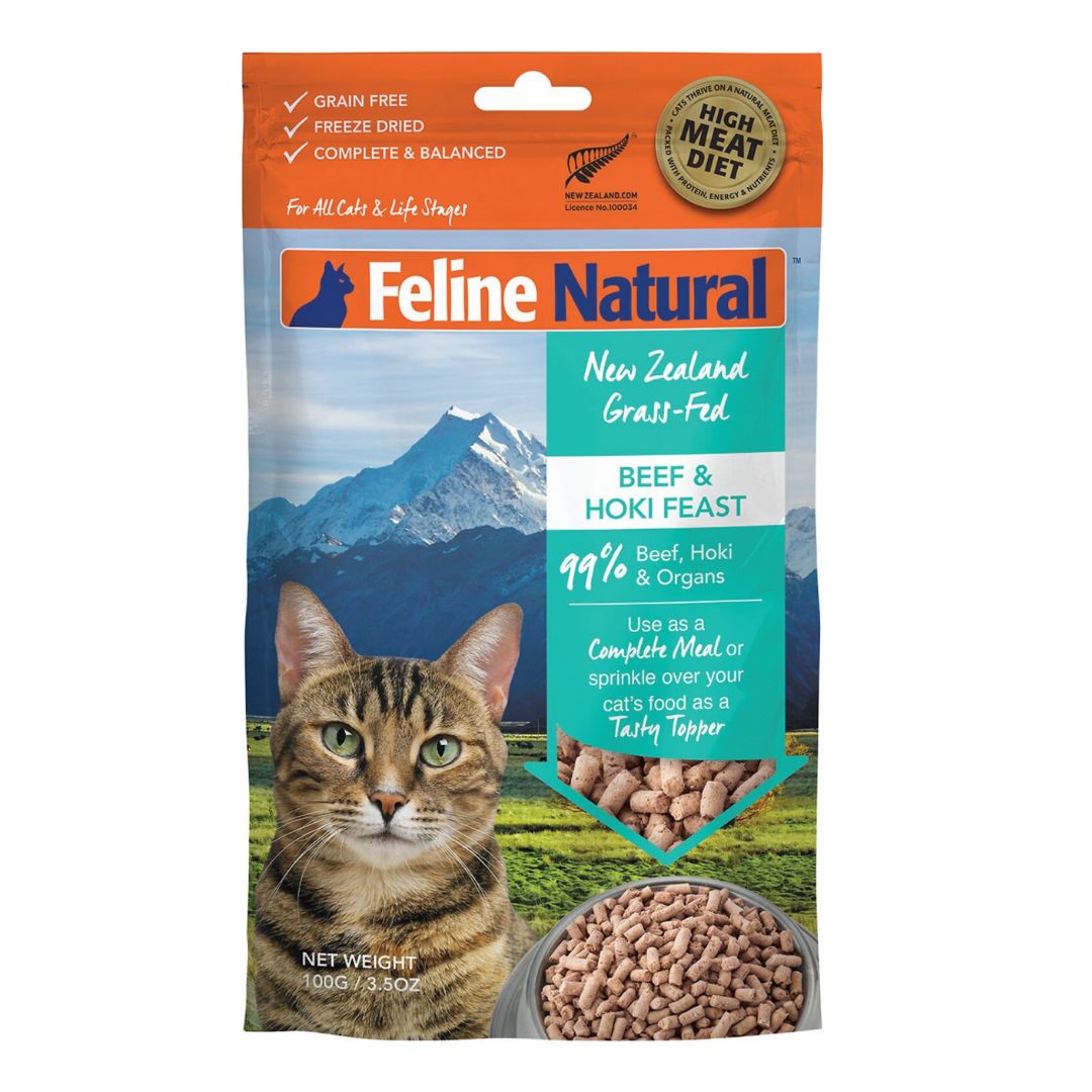 Feline Natural Freeze Dried Topper 100g Beef & Hoki Feast Dry Cat Food