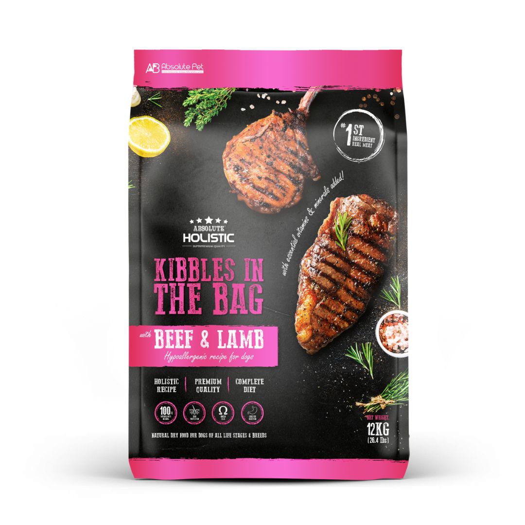 Absolute Holistic Dog 12kg Kibbles In The Bag Beef & Lamb Dry Dog Food