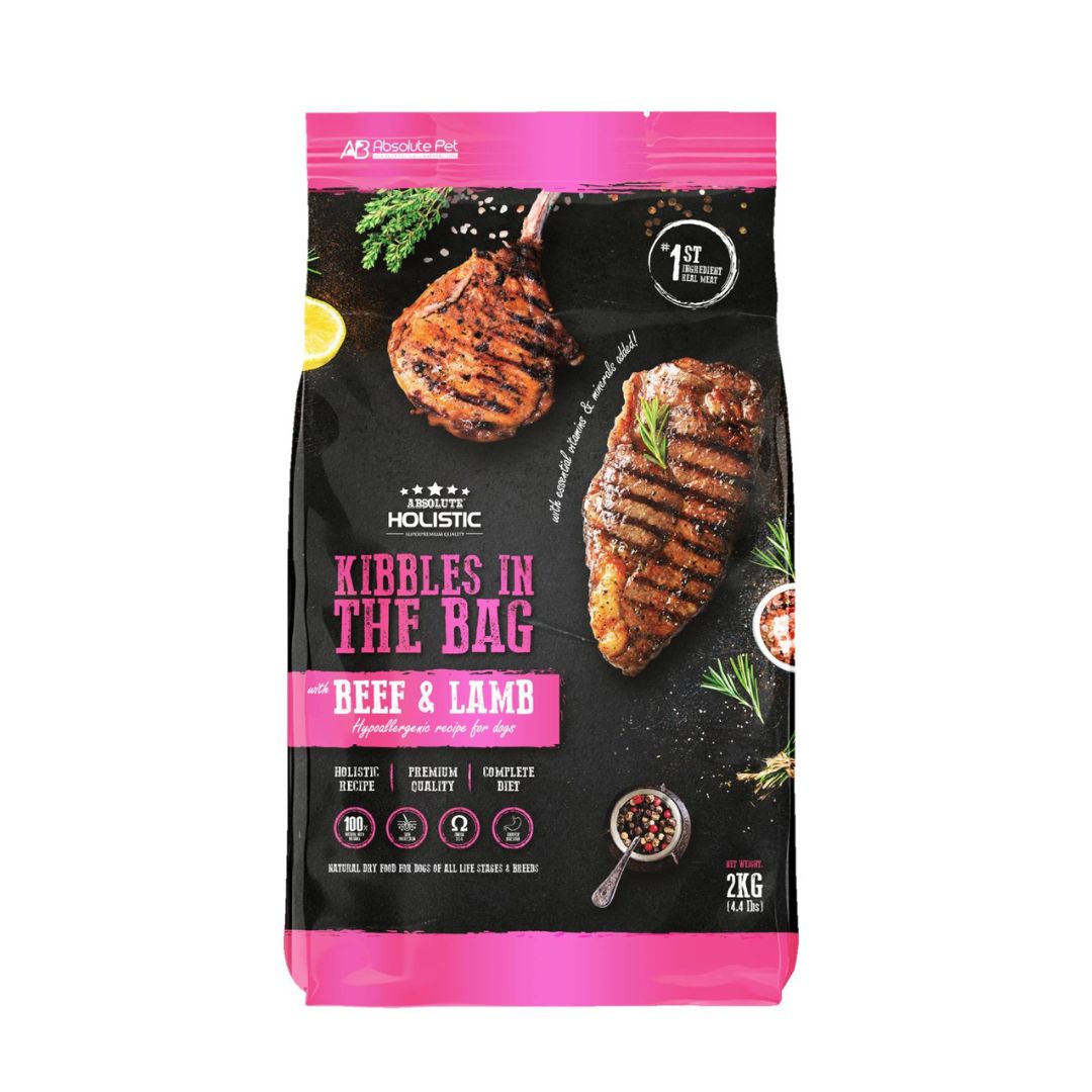 Absolute Holistic Dog 2kg Kibbles In The Bag Beef & Lamb Dry Dog Food