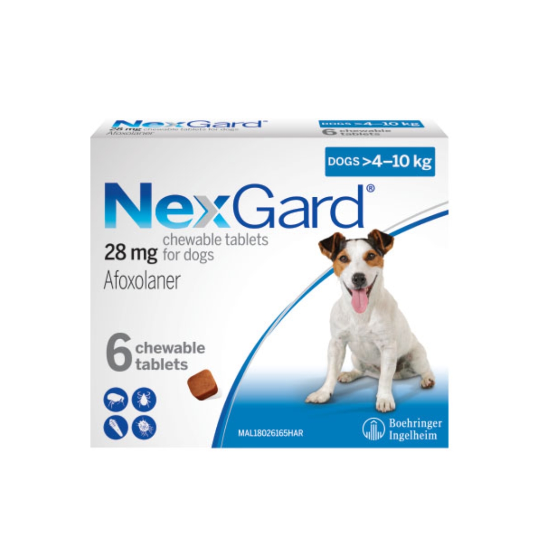 Nexgard Afoxolaner 28mg Chewable Tablets For Dogs 4-10kg 6 Tablets