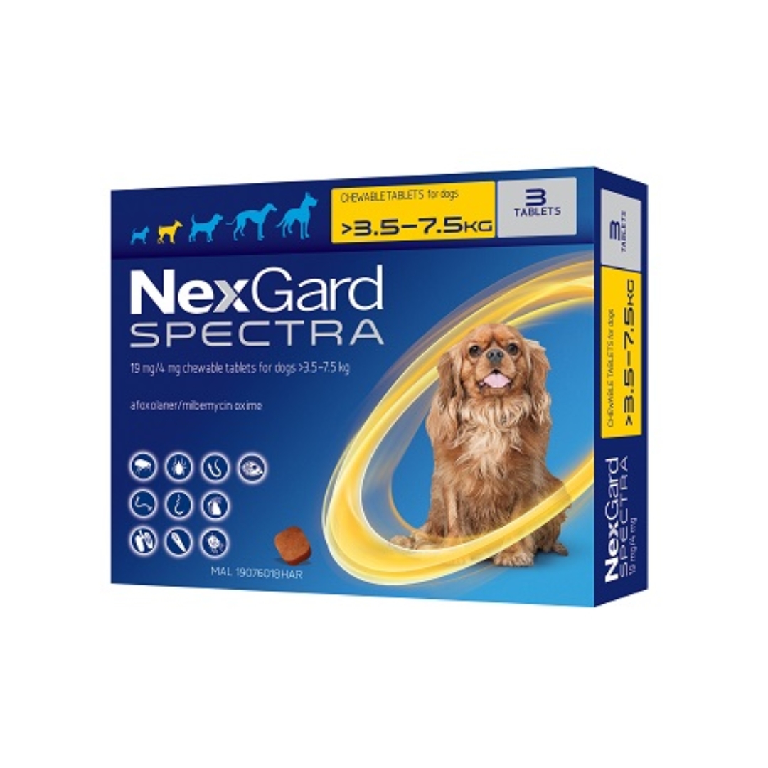 Nexgard Spectra Afoxolaner 19mg Chewable Tablets For Dogs 3.5-7.5kg 3 Tablets