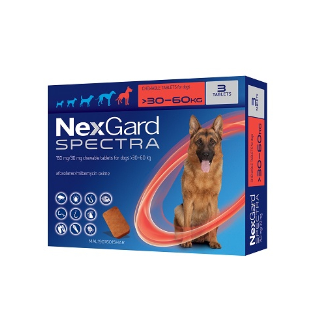 Nexgard Spectra Afoxolaner 150mg Chewable Tablets For Dogs 30-60kg 3 Tablets