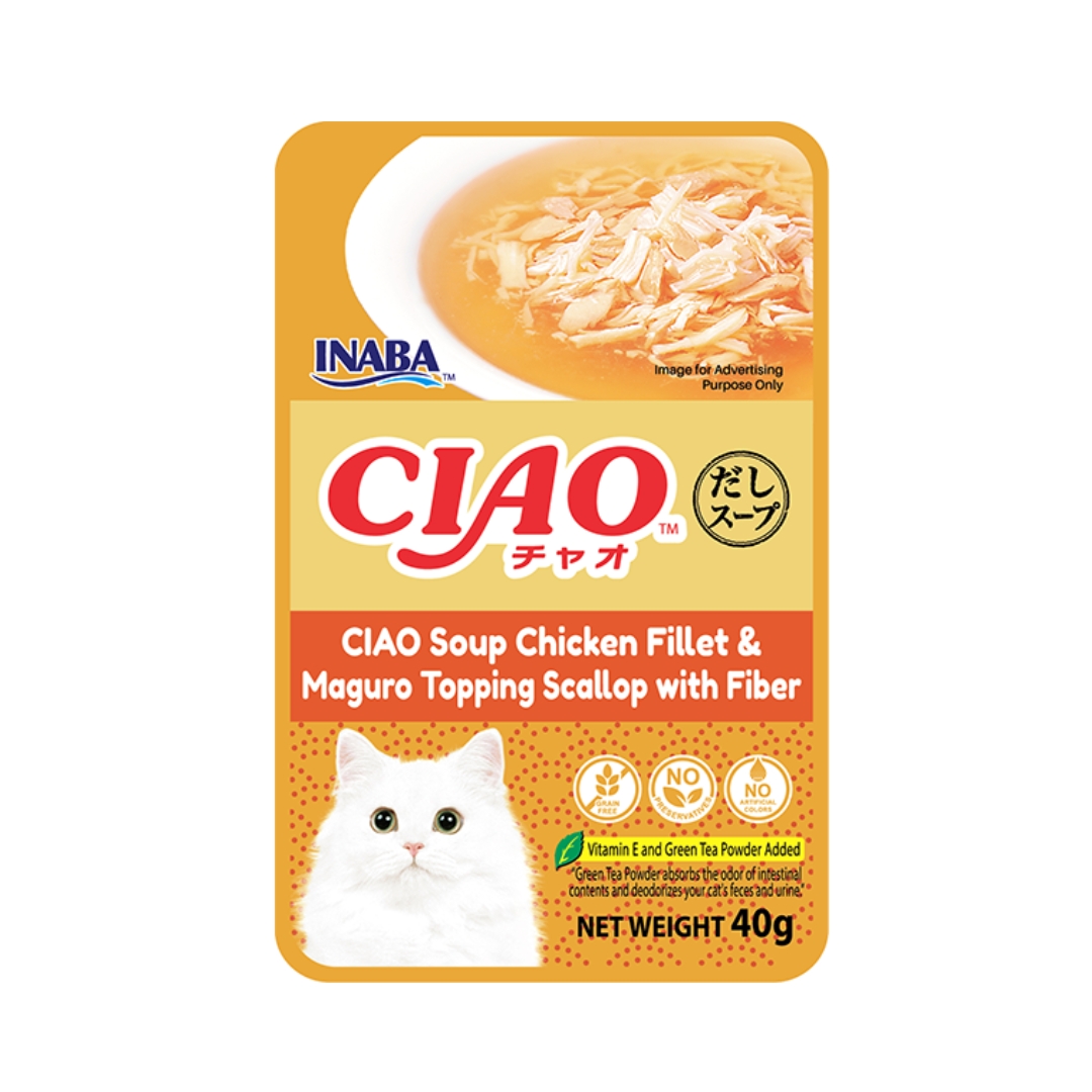 Ciao Soup Pouch 40g Chicken Fillet & Maguro Topping Scallop With Fiber Wet Cat Food