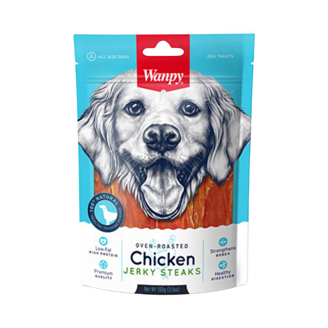 Wanpy Dog 100g Chicken Jerky Steaks Dog Treat
