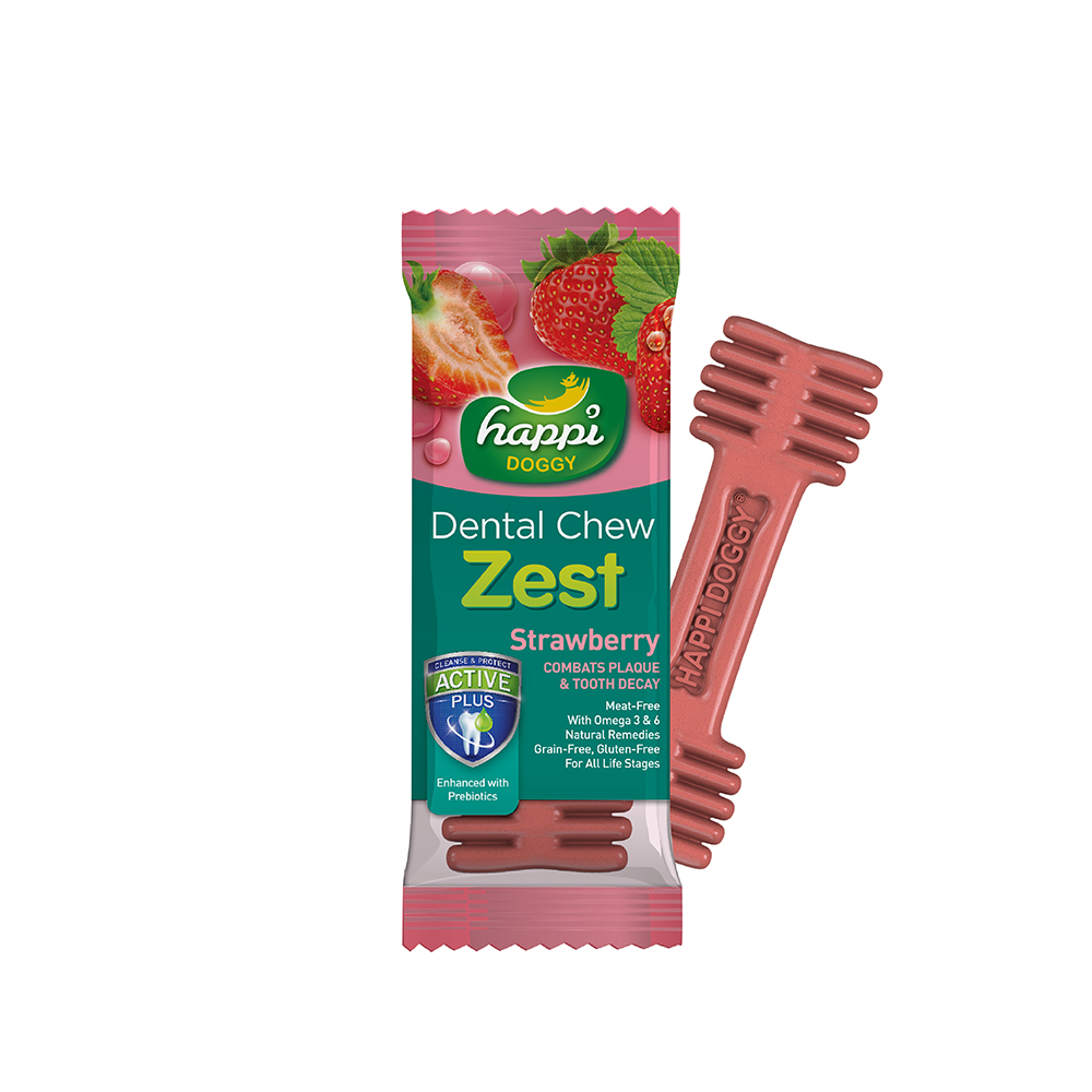 Happi Skippi Dog 25g Zest Regular 4-inch Strawberry Dental Chew Dog Treat