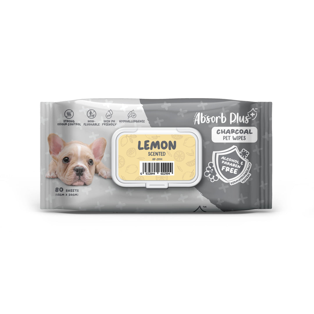 Absorb Plus Charcoal Pet Wipes 80 Sheets (15cm X 20cm) Lemon