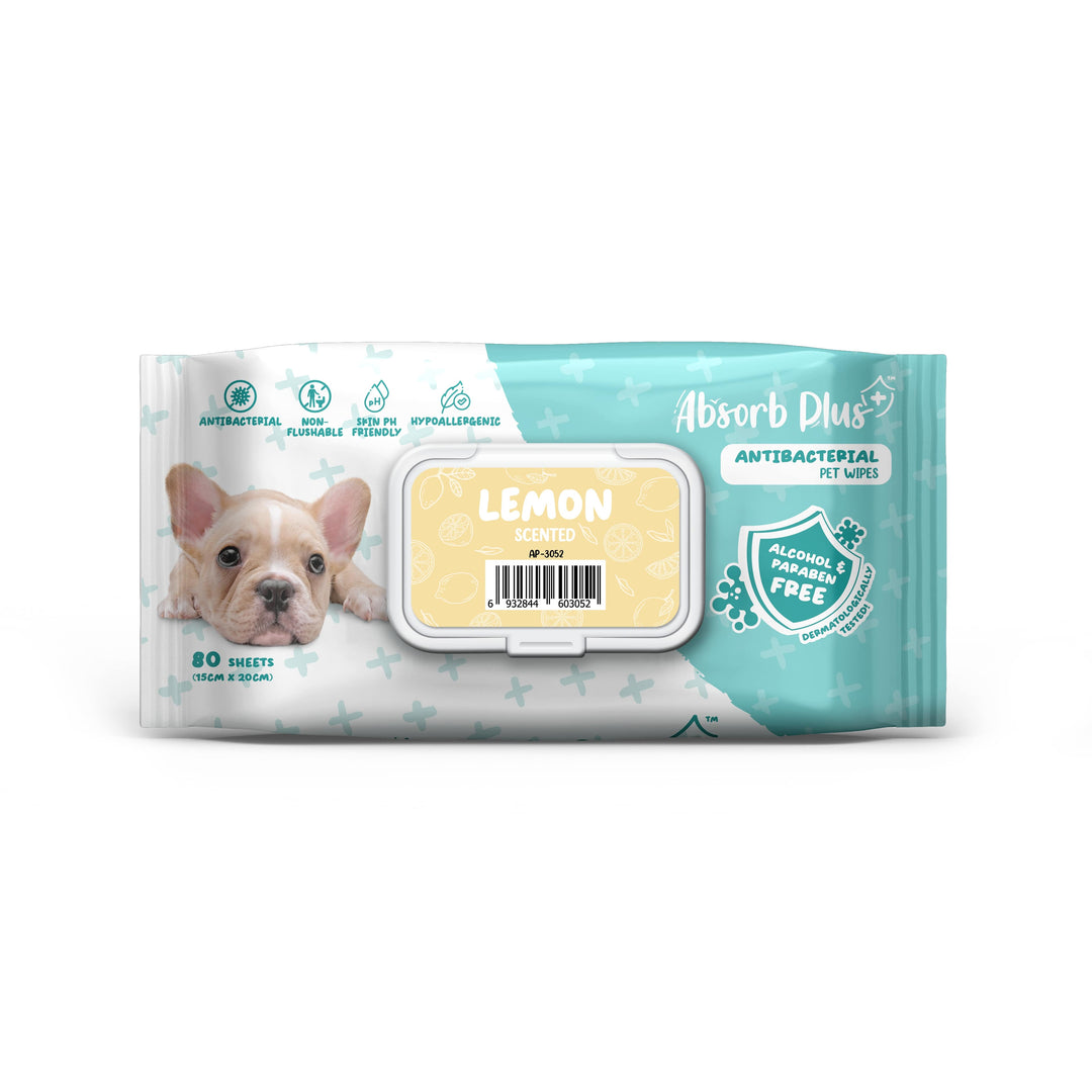 Absorb Plus Antibacterial Pet Wipes 80 Sheets (15cm X 20cm) Lemon