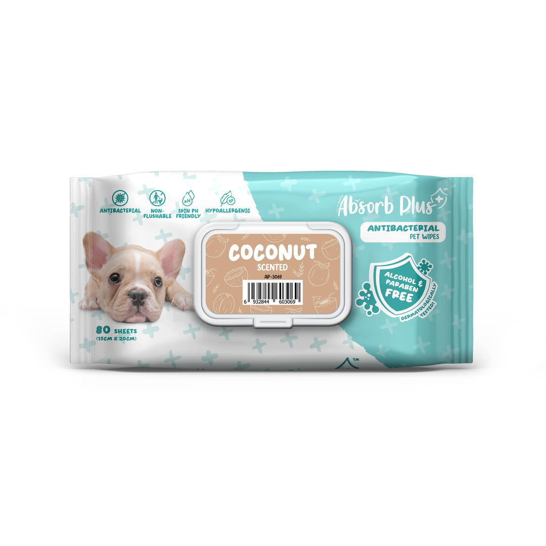 Absorb Plus Antibacterial Pet Wipes 80 Sheets (15cm X 20cm) Coconut
