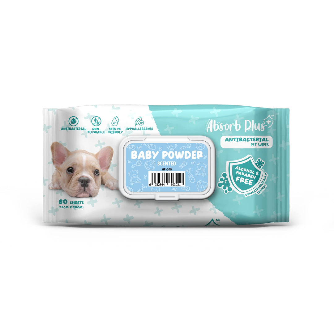 Absorb Plus Antibacterial Pet Wipes 80 Sheets (15cm X 20cm) Baby Powder