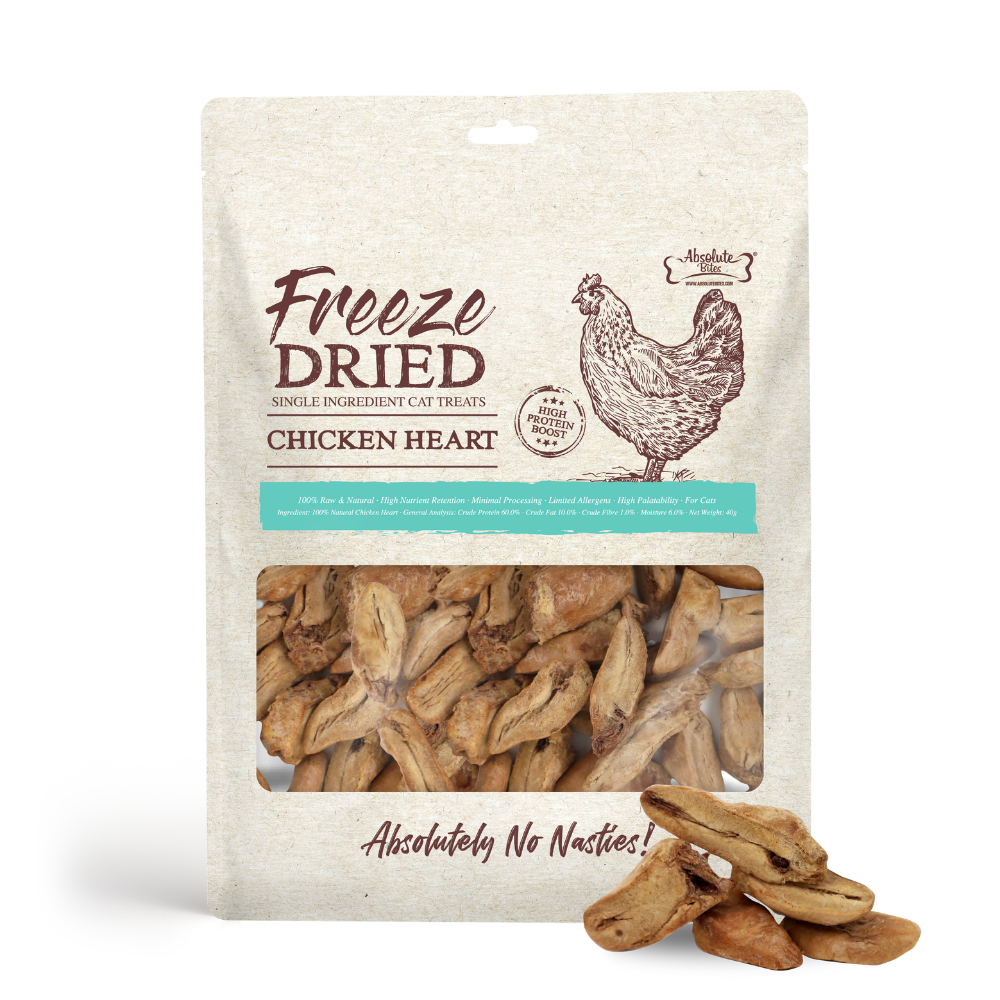 Absolute Bites Cat Freeze Dried Raw 40g Chicken Heart Cat Treats