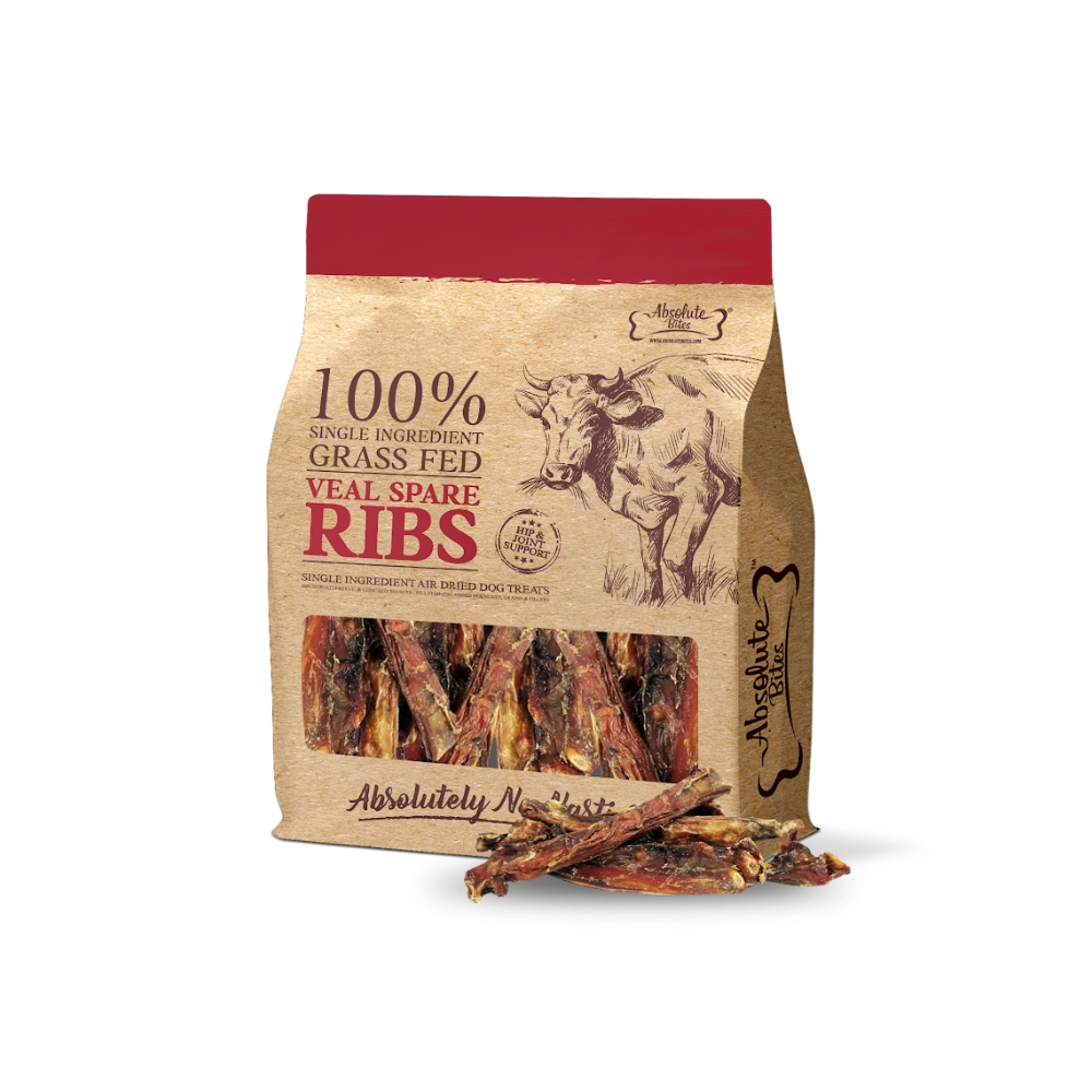 Absolute Bites Air Dried 250g 100% Real Veal Spare Ribs Dog Treat