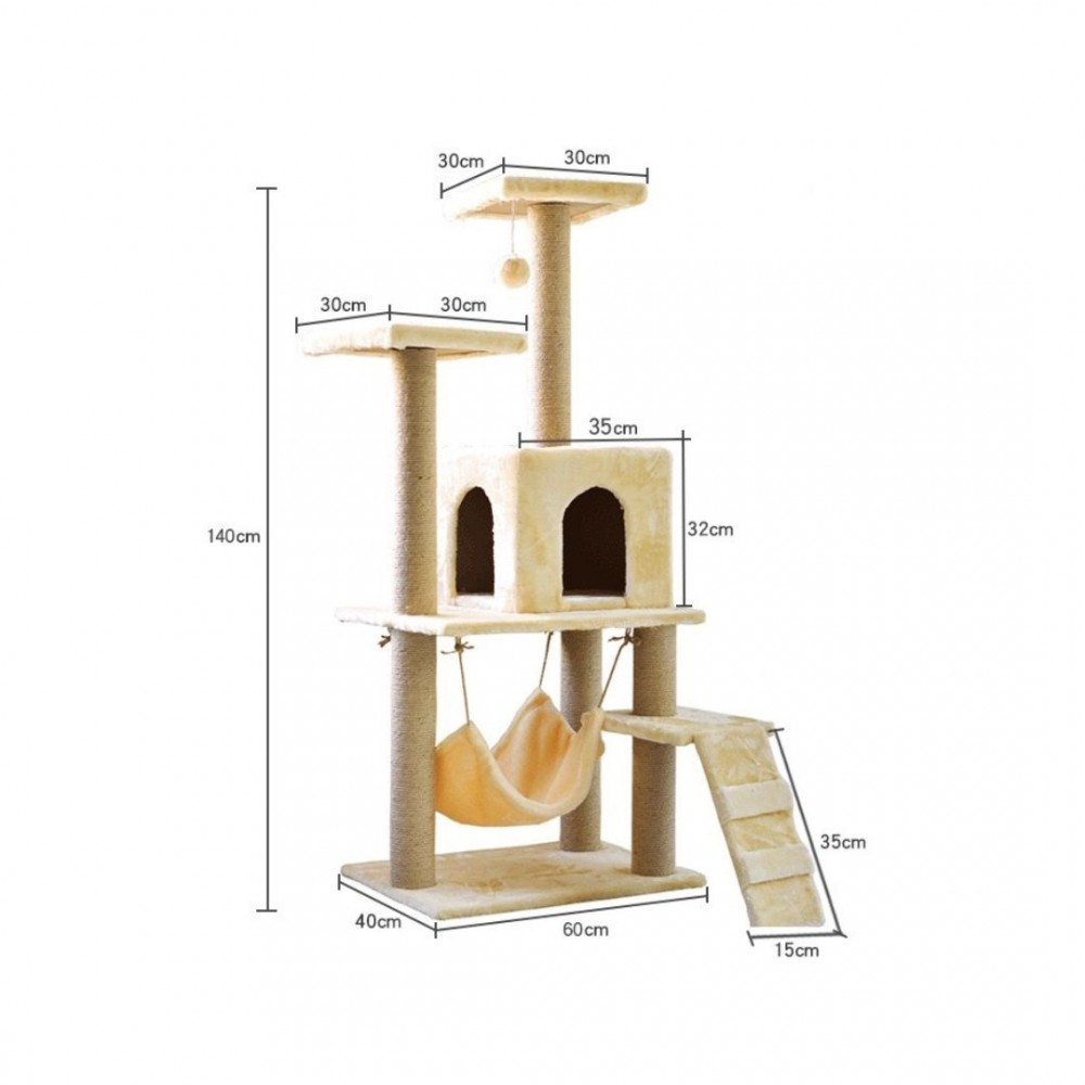 Ptc Cat Tree With Scratching Post Beige 40x60x140cm - Online Pet Shop ...