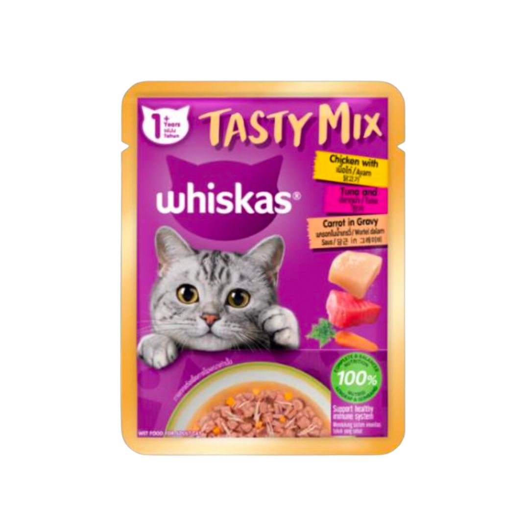 Whiskas Pouch Tasty Mix Chicken Tuna Carrot In Gravy 70g Wet Cat Food